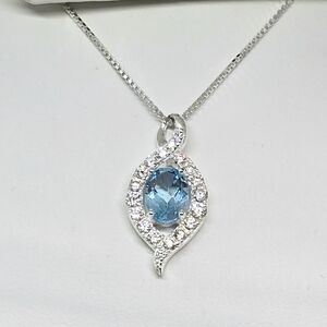 Elegant Blue Topaz, Simulated Diamond Pendant Necklace